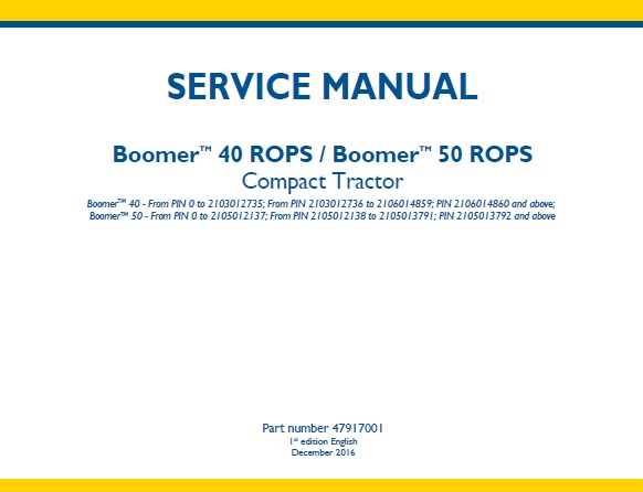 New Holland Boomer 40 ROPS , Boomer 50 ROPS Compact