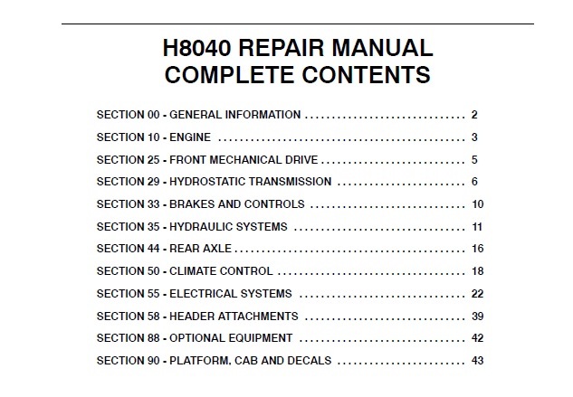 New Holland H8040 Windrower Service Repair Manual