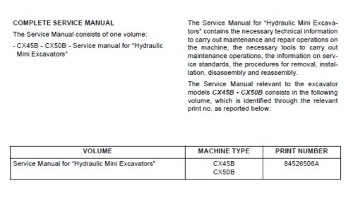 Case CX45B, CX50B Hydraulic Excavator