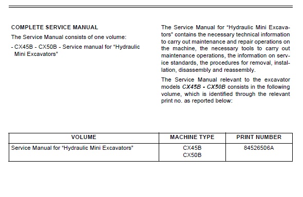 Case CX45B, CX50B Hydraulic Excavator