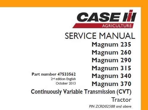 Case IH Magnum 235, 260, 290, 315, 340, 370 Continuously Variable Transmission (CVT) Tractor