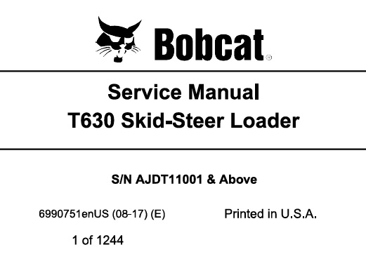 Bobcat T630 Compact Track Loader Service Repair Manual