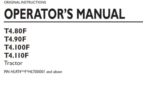 New Holland T4.80F, T4.90F, T4.100F, T4.110F Operator Manual 2018