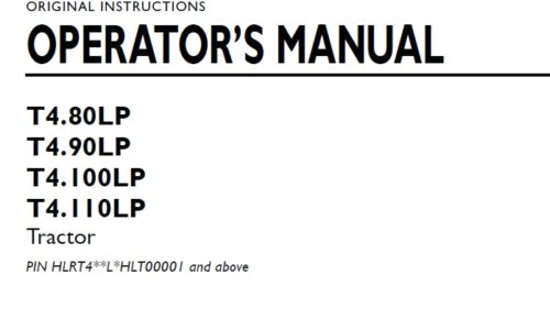 New Holland T4.80LP, T4.90LP, T4.100LP, T4.110LP Operator Manual