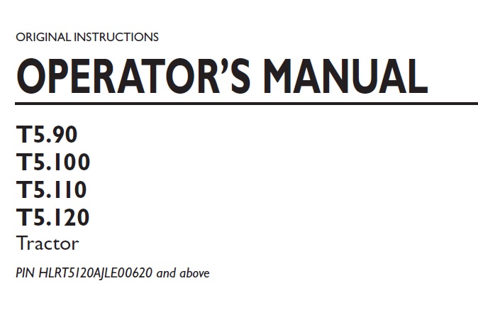 New Holland T5.90, T5.100, T5.110, T5.120 Operator Manual 2018