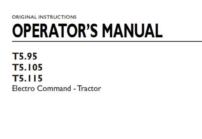 New Holland T5.95, T5.105, T5.115 Electro Tractor Operator Manual