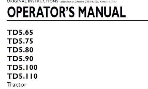 New Holland TD5.65, TD5.75, TD5.80, TD5.90, TD5.100, TD5.110 Tractor Operator Manual