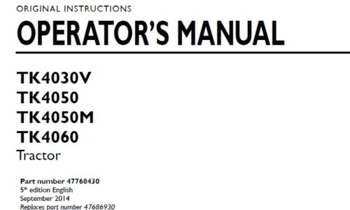 New Holland TK4030V, TK4050, TK4050M, TK4060 Tractors Operator Manual