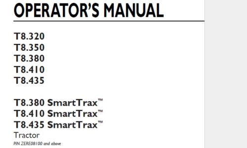 New Holland T8.320, T8.350, T8.380, T8.410, T8.435 (SmartTrax) Tractor Operator Manual ZERE08100