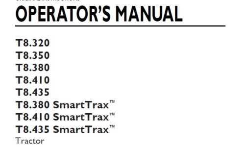 New Holland T8.320, T8.350, T8.380, T8.410, T8.435 (SmartTrax) Tractor Operator Manual ZFRE05001