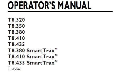 New Holland T8.320, T8.350, T8.380, T8.410, T8.435 (SmartTrax) Tractor Operator Manual ZHRE04001