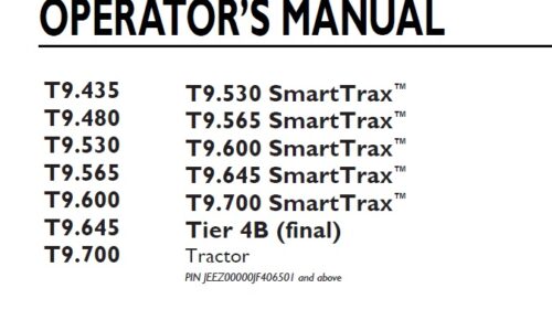 New Holland T9.435 - T9.700 (SmartTrax) Tractor Operator Manual