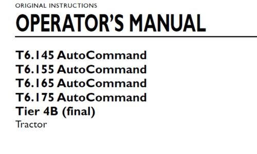 New Holland T6.145, T6.155, T6.165, T6.175 AutoCommand Tractor Operator Manual