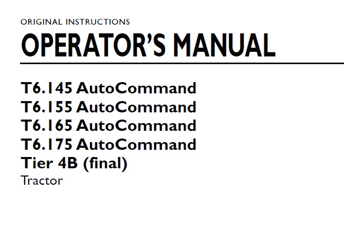 New Holland T6.145, T6.155, T6.165, T6.175 AutoCommand Tractor Operator Manual